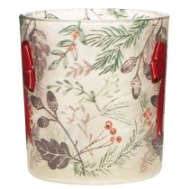 Product Glass votive candle holder with Christmas branches and red ribbon, 8cm, 2 pieces