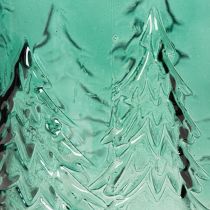 Product Glass tealight holder with fir trees in relief, Christmas decoration, 16cm