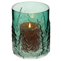 Product Glass tealight holder with fir trees in relief, Christmas decoration, 16cm
