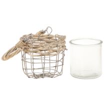 Product Lantern tealight holder glass metal willow Ø10.5cm 3pcs