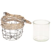 Product Lantern tealight holder glass metal willow Ø10.5cm 3pcs