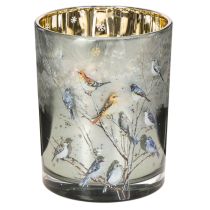 Product Candle holder with birds, winter design, glossy, 12cm