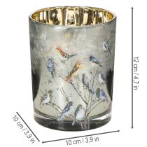 Product Candle holder with birds, winter design, glossy, 12cm
