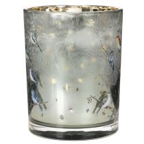 Product Candle holder with birds, winter design, glossy, 12cm