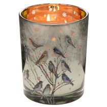 Product Candle holder with birds, winter design, glossy, 12cm