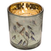 Product Glass tealight holder with bird and snowflake motif, 8cm, 2 pieces