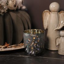 Product Glass tealight holder with bird and snowflake motif, 8cm, 2 pieces