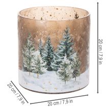 Product Glass tealight holder with winter forest in snow, Christmas decoration, 20cm