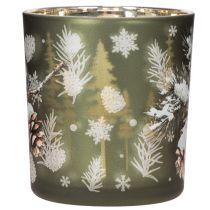 Product Glass tealight holder with winter fir branch, 8cm, 2 pieces