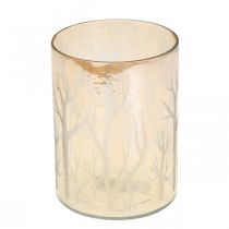 Product Lantern Glass Deco Trees Brown Tealight Glass Ø9.5cm H13.5cm