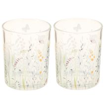 Product Decorative glass lantern with butterfly meadow motif for stylish home accents, 18cm, 2 pieces