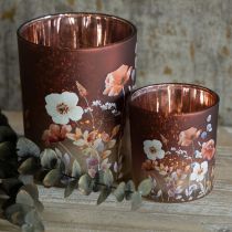 Product Decorative glass lantern with floral design for elegant home accents, 12.5cm, 2 pieces
