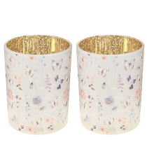 Product Glass tealight holder with butterfly motif for cozy living moments, 12.5cm, 2 pieces