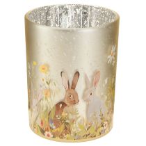 Product Decorative glass lantern with Easter bunny motif for springtime home accents, 12.5cm, 2 pieces.