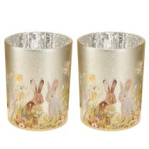 Product Decorative glass lantern with Easter bunny motif for springtime home accents, 12.5cm, 2 pieces.