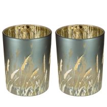 Product Elegant decorative lantern with grass motif for cozy living accents, 12.5cm, 2 pieces.