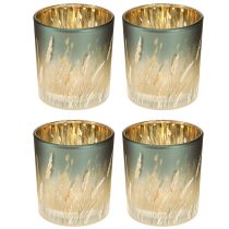 Product Decorative glass lantern with grass design for atmospheric room accents, blue, 8cm, 4 pieces.