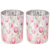 Product Elegant tulip-motif lantern for atmospheric spring decoration, 12.5cm, 2 pieces.