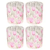 Product Decorative glass lantern with tulip design for springtime home accents, 8cm, 4 pieces.