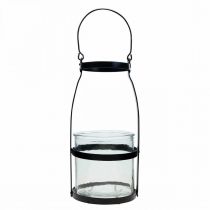 Product Lantern glass with handle candlestick black H25cm
