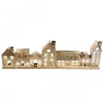 Product Christmas diorama, metal decoration with lighting, light houses golden, vintage look L67.5cm H20cm