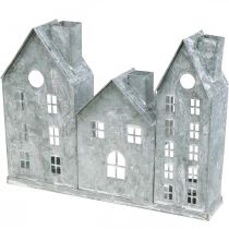 Product Window decoration Christmas, lantern, diorama house row, metal decoration silver Shabby Chic L20cm H20cm