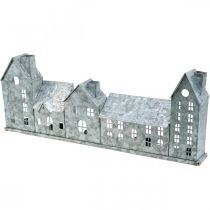 Product Row of houses, metal decoration for lighting, Advent decoration, silver lantern L52cm H20cm