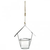 Product Lantern house, tealight holder for hanging, metal decoration, glass H21.5cm 2pcs