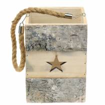 Product Birch wood lantern with handle 14.5cm x 14.5cm H20cm