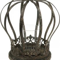 Product Crown as a lantern, candle decoration, metal crown, antique look, H28cm, Ø21cm