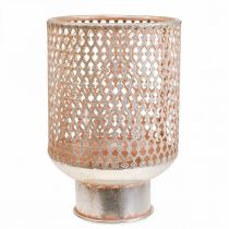 Lantern metal candle holder glass silver pink Ø18cm H27cm