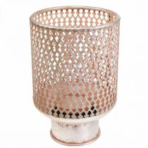 Product Lantern metal candle holder glass silver pink Ø18cm H27cm