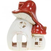 Lantern, mushroom house, tealight holder, autumn decoration, ceramic H15cm 2pcs