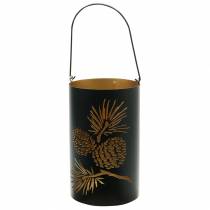 Decorative lantern round with handle forest metal black, gold Ø16cm H26cm