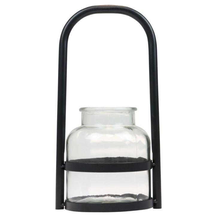 Product Lantern metal glass decoration black clear handle Ø14.5cm