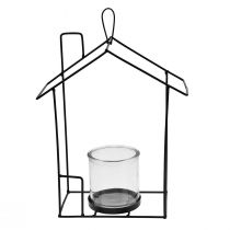 Lantern for hanging glass metal decorative house black H25cm