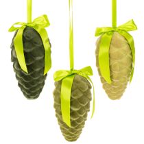 Product Decorative pine cones for hanging, flocked pine cones with ribbon and bow, 18cm, 3 pieces