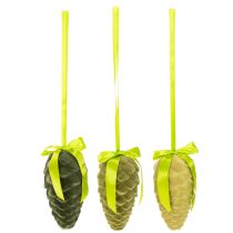 Product Decorative pine cones for hanging, flocked pine cones with ribbon and bow, 18cm, 3 pieces