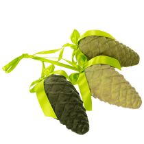 Product Decorative pine cones for hanging, flocked pine cones with ribbon and bow, 18cm, 3 pieces