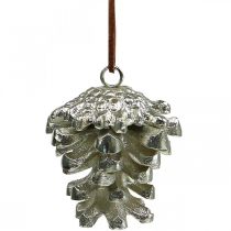 Pine cone decorative cones for hanging silver H6cm
