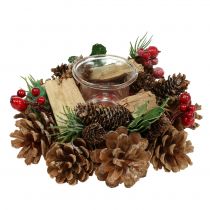 Product Candle arrangement with cones nature 19cm