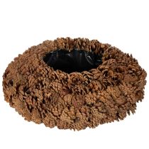 Product Round pine cone pot as a planter, 38cm; round pine cone pot, natural brown, made from pine cones, 38cm x 14cm