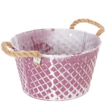 Product Zinc bowl, diamond shape with rope handles, violet/white washed, Ø24.5cm H14cm