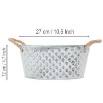 Product Oval zinc bowl with rope handles, 27cm x 17.5cm, H12cm