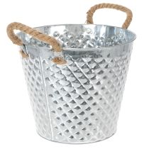 Product Zinc pot, diamond shape, with rope handles, whitewashed, Ø24.5cm H21cm