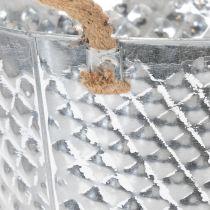 Product Zinc pot, diamond shape, with rope handles, whitewashed, Ø24.5cm H21cm