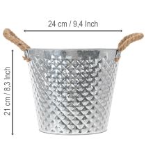 Product Zinc pot, diamond shape, with rope handles, whitewashed, Ø24.5cm H21cm