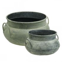 Planter with handles metal green washed Ø28 / 40cm set of 2