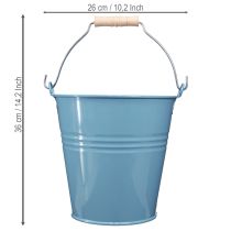 Product Blue metal bucket planter with wooden handle, 26x22.5x23cm