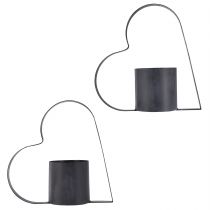 Product Antique grey metal holder with heart shape and glass container – 30 cm decoration for romantic atmosphere 2pcs